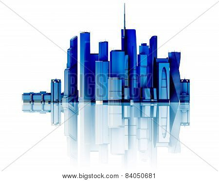 3D City Isolated On Mirror Floor