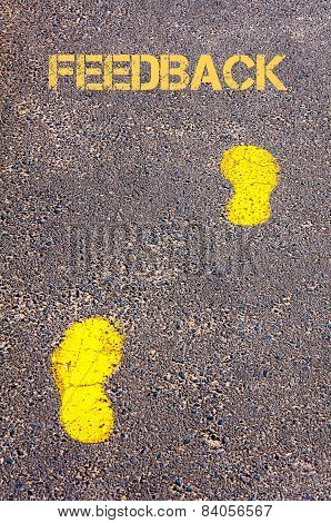 Yellow Footsteps On Sidewalk Towards Feedback Message