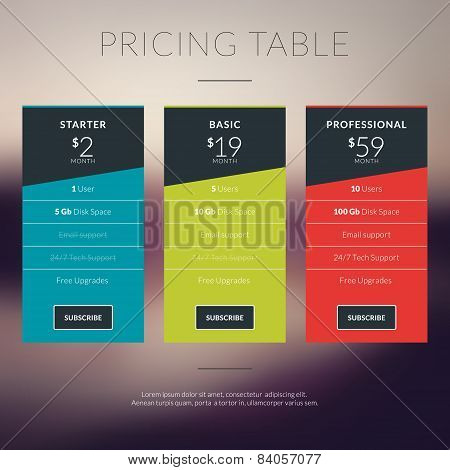Vector Pricing Table In Flat Design Style For Websites And Applications