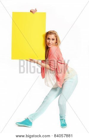Young Woman With Funky Yellow Sign
