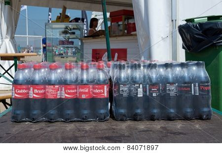 Bottles of soda delivered to the Beach Soccer Tournament