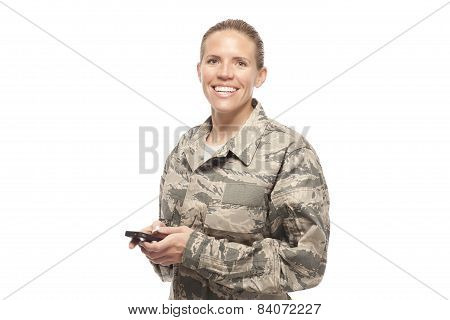 Portrait Of Female Airman With Mobile Phone