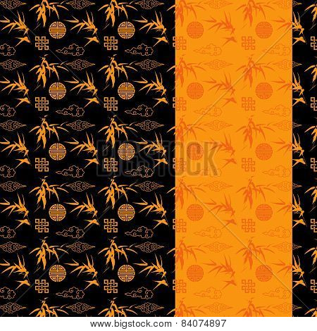 Black and gold Chinese bamboo pattern banner
