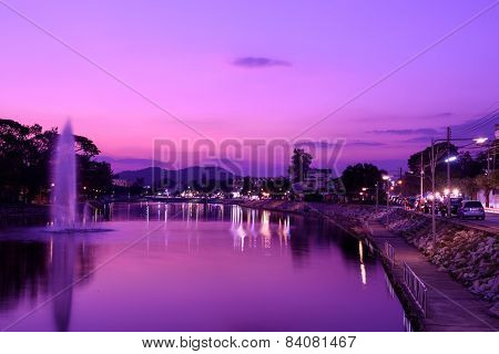Evening Twilight In Public Park