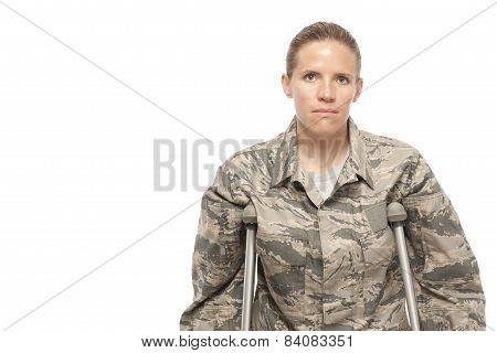 Female Airman On Crutches