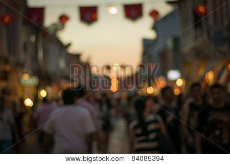 Crowd Of People In Talang Road, Phuket