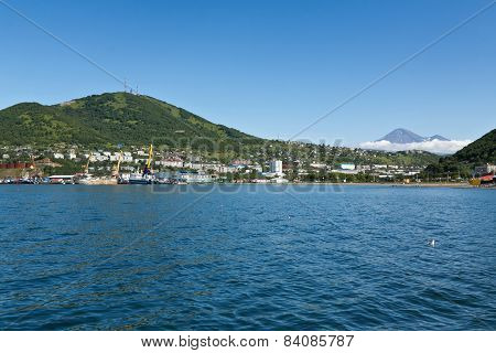 View Of City Petropavlovsk-kamchatsky, Avacha Bay And Avacha Volcano