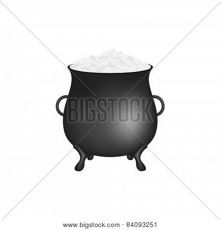 Black pot with silver money coins