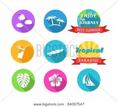 Set Of Tropical Icons In Flat Style