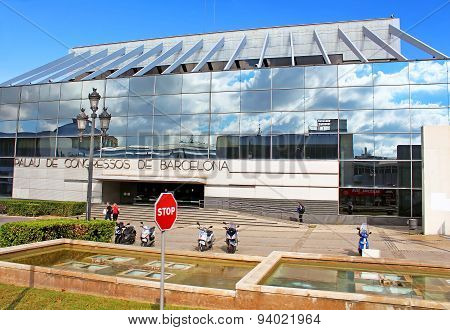 Congress Palace In Barcelona Near Spain Square In Barcelona, Spain