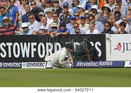 LONDON, ENGLAND - August 22 2013: Ryan Harris bowling during day two of the 5th Investec Ashes cricket match between England and Australia played at The Kia Oval Cricket Ground