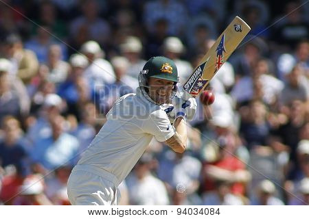 MANCHESTER, ENGLAND - August 02 2013: Michael Clarke batting during day two of  the Investec Ashes 3rd test match at Old Trafford Cricket Ground, on August 02, 2013 in London, England.