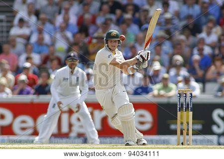 MANCHESTER, ENGLAND - August 02 2013: Steven Smith batting during day one of  the Investec Ashes 3rd test match at Old Trafford Cricket Ground, on August 02, 2013 in London, England.