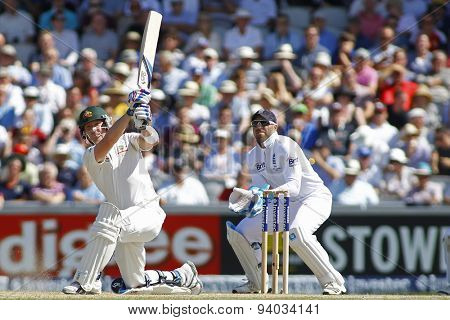 MANCHESTER, ENGLAND - August 02 2013: Brad Haddin batting during day two of  the Investec Ashes 3rd test match at Old Trafford Cricket Ground, on August 02, 2013 in London, England.