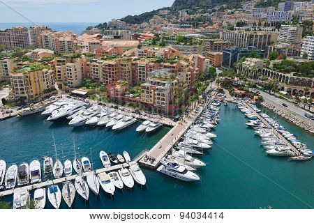 View to Fontvieille and Monaco Harbor in Monaco.