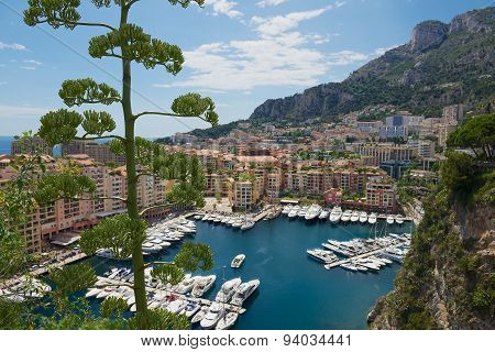 View to Fontvieille and Monaco Harbor in Monaco.