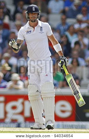 MANCHESTER, ENGLAND - August 03 2013: Kevin Pietersen during day three of  the Investec Ashes 3rd test match at Old Trafford Cricket Ground, on August 03, 2013 in London, England.