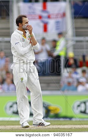 MANCHESTER, ENGLAND - August 03 2013: Nathan Lyon during day three of  the Investec Ashes 3rd test match at Old Trafford Cricket Ground, on August 03, 2013 in London, England.