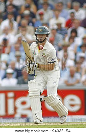 MANCHESTER, ENGLAND - August 01 2013: Chris Rogers batting during day one of  the Investec Ashes 3rd test match at Old Trafford Cricket Ground, on August 01, 2013 in London, England.