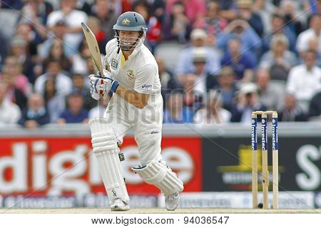 MANCHESTER, ENGLAND - August 04 2013: Chris Rogers batting during day four of  the Investec Ashes 4th test match at Old Trafford Cricket Ground, on August 04, 2013 in London, England.