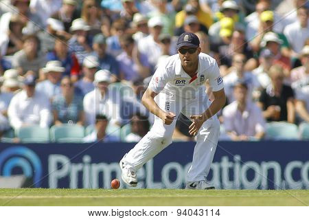LONDON, ENGLAND - August 21 2013: Jonathan Trott fielding during day one of the 5th Investec Ashes cricket match between England and Australia played at The Kia Oval Cricket Ground on August 21, 2013