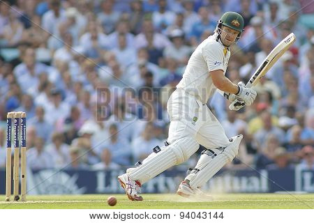 LONDON, ENGLAND - August 21 2013: Shane Watson plays a shot during day one of the 5th Investec Ashes cricket match between England and Australia