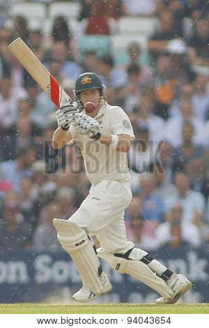 LONDON, ENGLAND - August 22 2013: Steven Smith plays a shot during day two of the 5th Investec Ashes cricket match between England and Australia played at The Kia Oval Cricket Ground