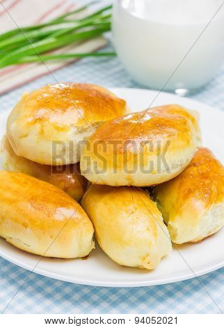 Russian Pastries (pirogi) Filled With Eggs And Green Onion, Closeup