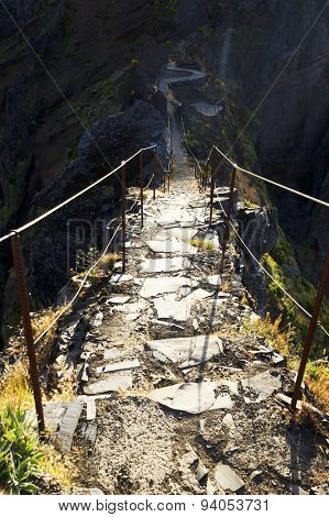 Winding mountain trekking path at Pico do Areeiro, Madeira, Portugal