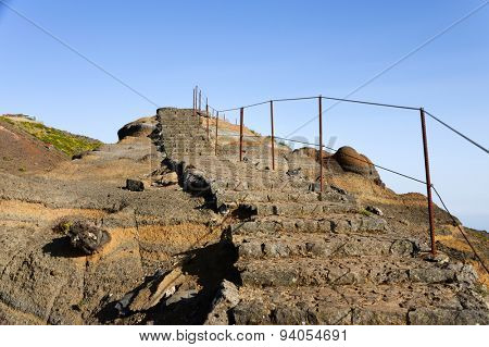 Winding mountain trekking path at Pico do Areeiro, Madeira, Portugal