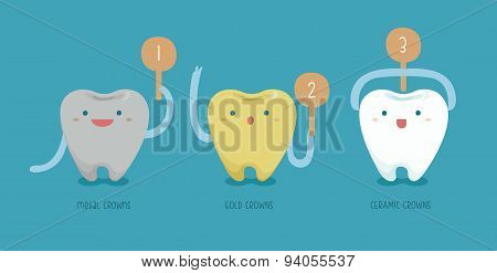 Metal , ceramic,gold crows of dental