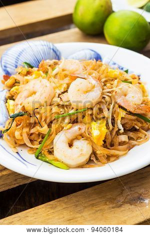 Padthai Thai noodle style on wooden background