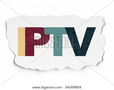 Web design concept: IPTV on Torn Paper background