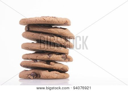 Chocolate chip cookie on white