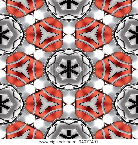 Seamless Abstract Chrome Metallic Red Circular Geometric Texture Or Background