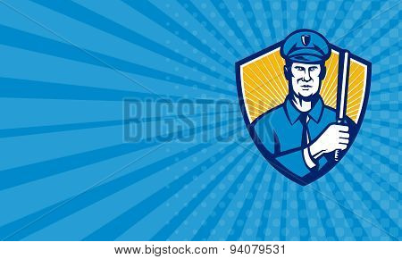 Business Card Policeman Police Officer Baton Shield Retro
