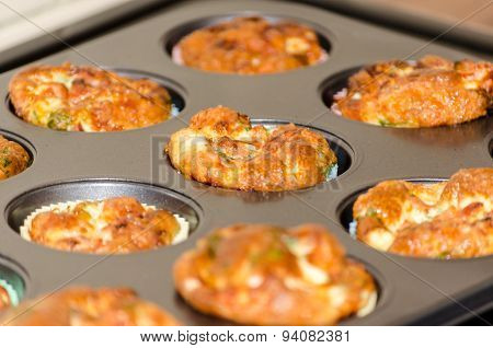 Batch Of Homemade Mini Egg Muffins Fresh Out The Oven And Still In The Baking Tray