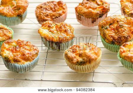 Fresh And Healthy Home Baked Mini Egg Muffins Standing To Cool On A Wire Rack