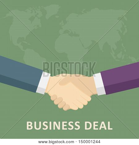 Handshake Of Business Deal with World Map Background