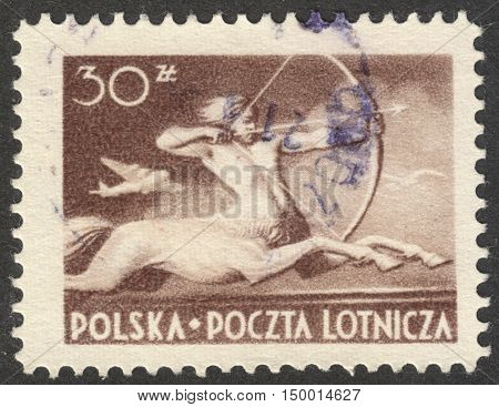 MOSCOW RUSSIA - CIRCA SEPTEMBER 2016: a post stamp printed in POLAND shows Centaur the series 