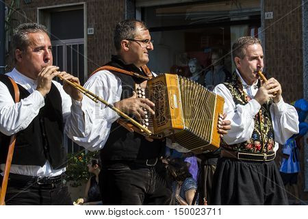 SELARGIUS, ITALY - September 11, 2016: Former marriage Selargino - Sardinia - group of musicians in traditional Sardinian costume