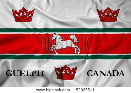 Waving Flag of Guelph Canada, with beautiful satin background. 3D illustration