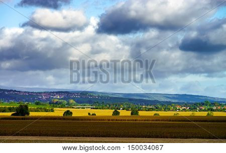 Beautiful Colorful Rural Landscape With Contrast Areas Of Light And Shadows