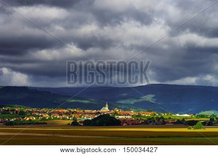Beautiful Colorful Rural Landscape With Contrast Areas Of Light And Shadows