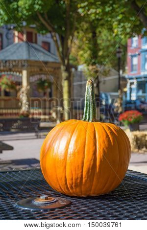 A pumpkin on display for a Fall festival in Jim Thorpe Pennsylvania.