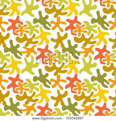 Bright Camouflage Seamless Pattern for boys clothing. Abstract green, orange and yellow elements seamless background