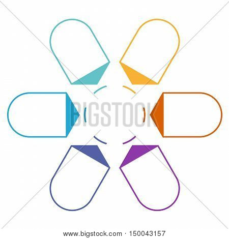 Infographic 6 Positions. Color Arrows arranged in circle pointing inside the circle.