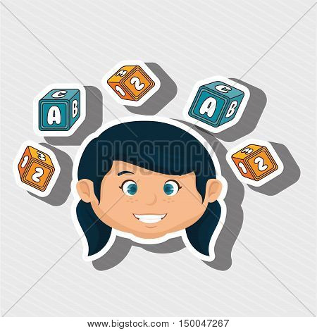 child girl cartoon cubes alphabet letters vector illustration eps 10