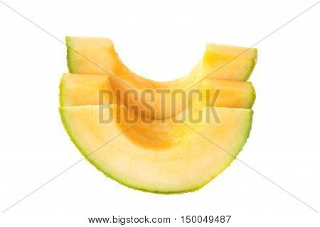 Slices of fresh of Cantaloupe on a white background