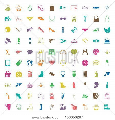 fashion 100 icons  universal set for web and mobile flat